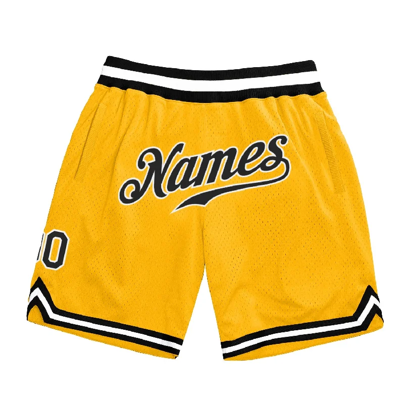 Men's basketball shorts classic appeal -Custom Gold Black-White Authentic Throwback Basketball Shorts