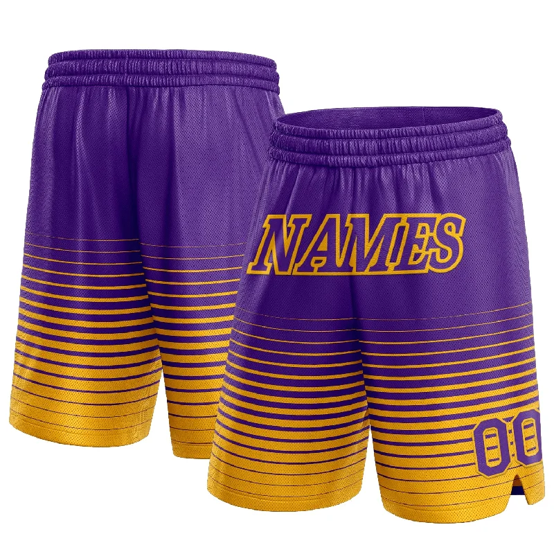 Men's basketball shorts bespoke shorts -Custom Purple Gold Pinstripe Fade Fashion Authentic Basketball Shorts