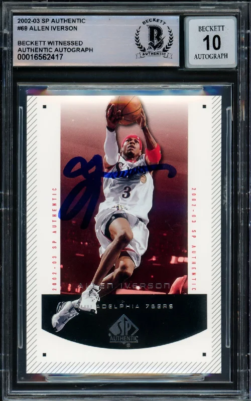 Basketball cards low-gloss-rare -Allen Iverson Autographed 2002-03 SP Authentic Card #68 Philadelphia 76ers Auto Grade Gem Mint 10 Beckett BAS Witnessed