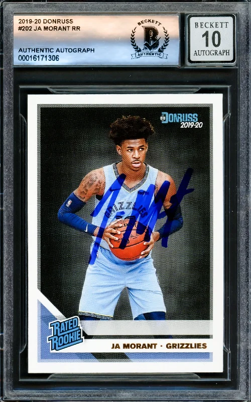 Basketball cards retro-classic -Ja Morant Autographed 2019-20 Donruss Rookie Card #202 Memphis Grizzlies Auto Grade Gem Mint 10 Beckett BAS Stock #220778