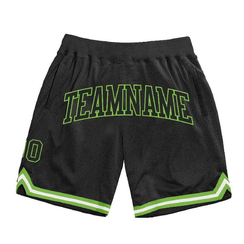 Men's basketball shorts squad sale -Custom Black Black-Neon Green Authentic Throwback Basketball Shorts