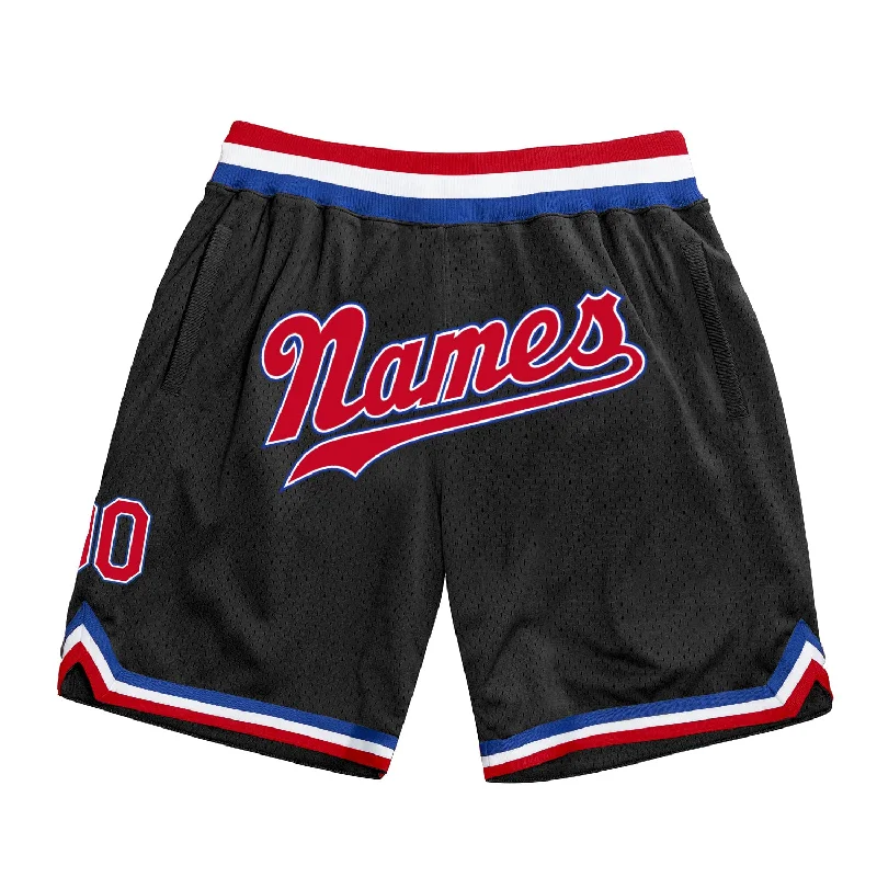 Men's basketball shorts custom stitching -Custom Black Red-Royal Authentic Throwback Basketball Shorts