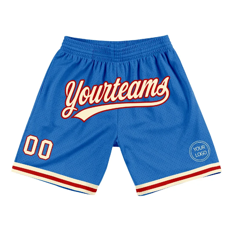 Men's basketball shorts pro apparel -Custom Blue Cream-Red Authentic Throwback Basketball Shorts