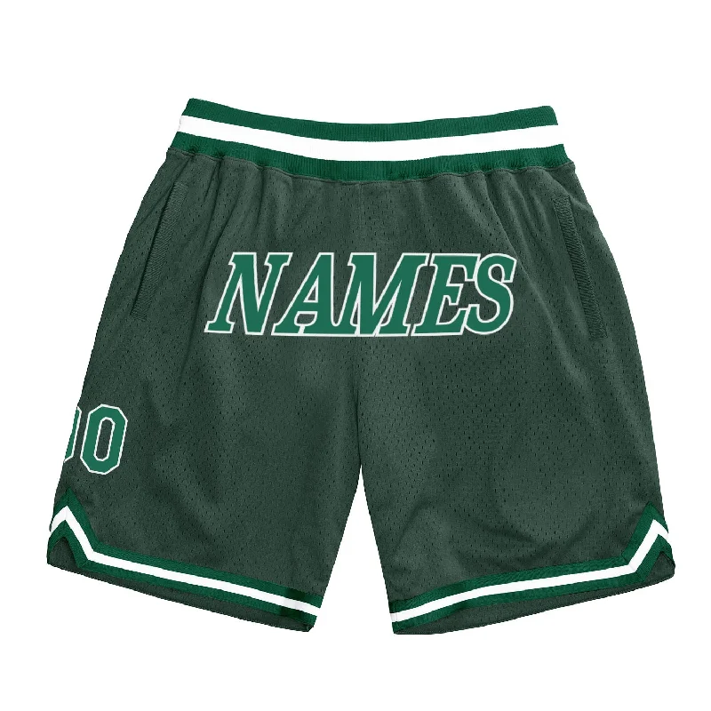 Men's basketball shorts pro collection -Custom Hunter Green Kelly Green-White Authentic Throwback Basketball Shorts