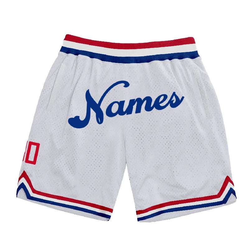 Men's basketball shorts quality sale -Custom White Royal Authentic Throwback Basketball Shorts