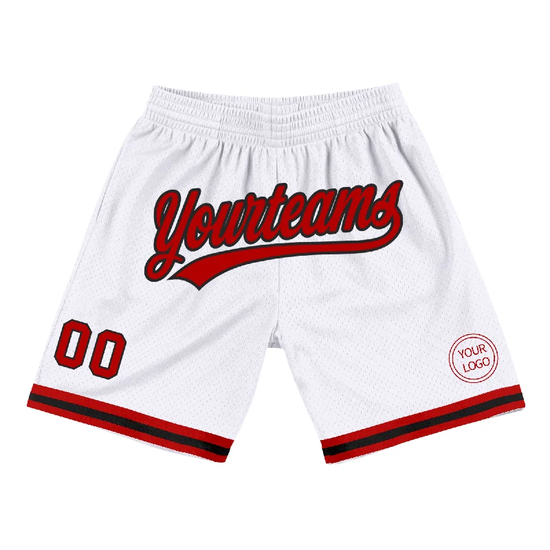 Men's basketball shorts quality apparel -Custom White Red-Black Authentic Throwback Basketball Shorts