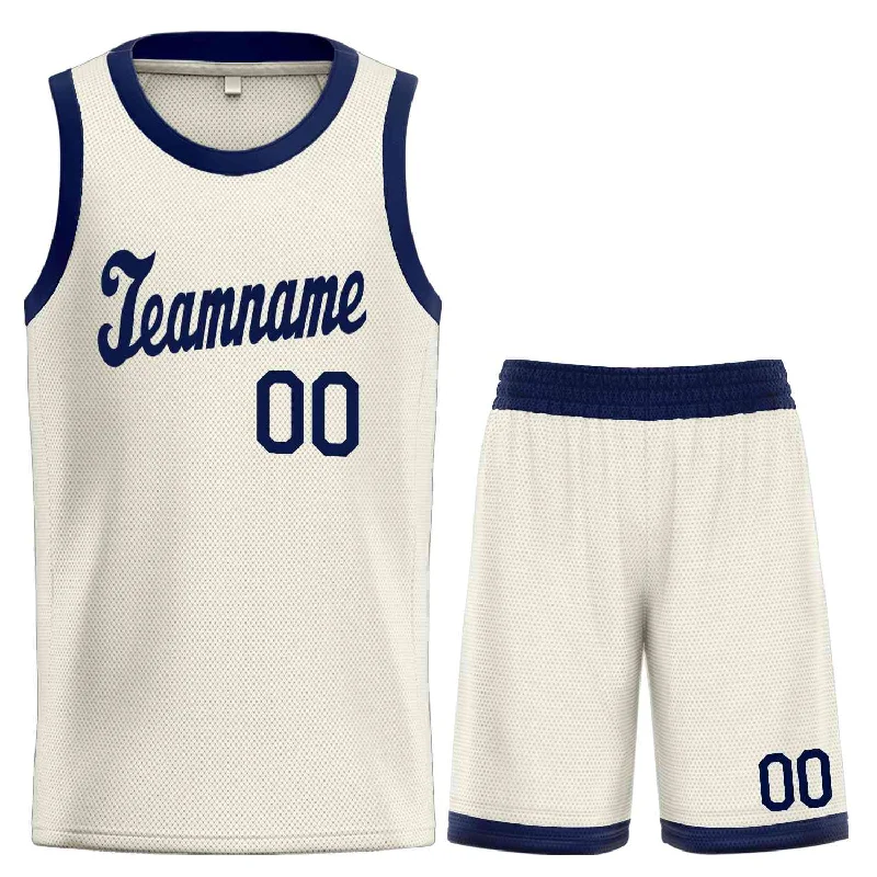 Basketball jerseys outdoor -Custom Cream Navy Classic Sets Sports Uniform Basketball Jersey