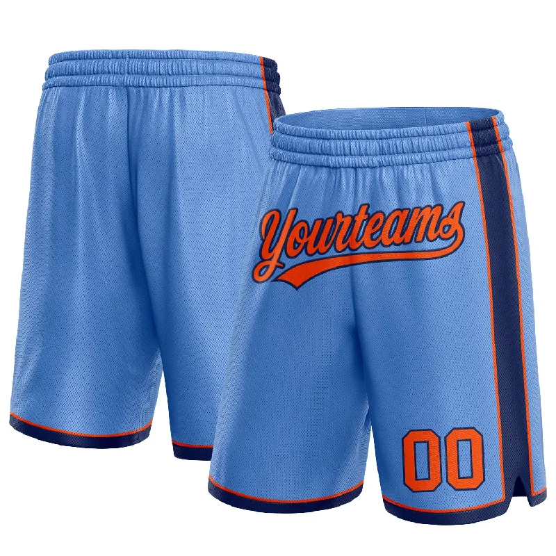 Men's basketball shorts youth sizes -Custom Light Blue Orange-Navy Authentic Basketball Shorts