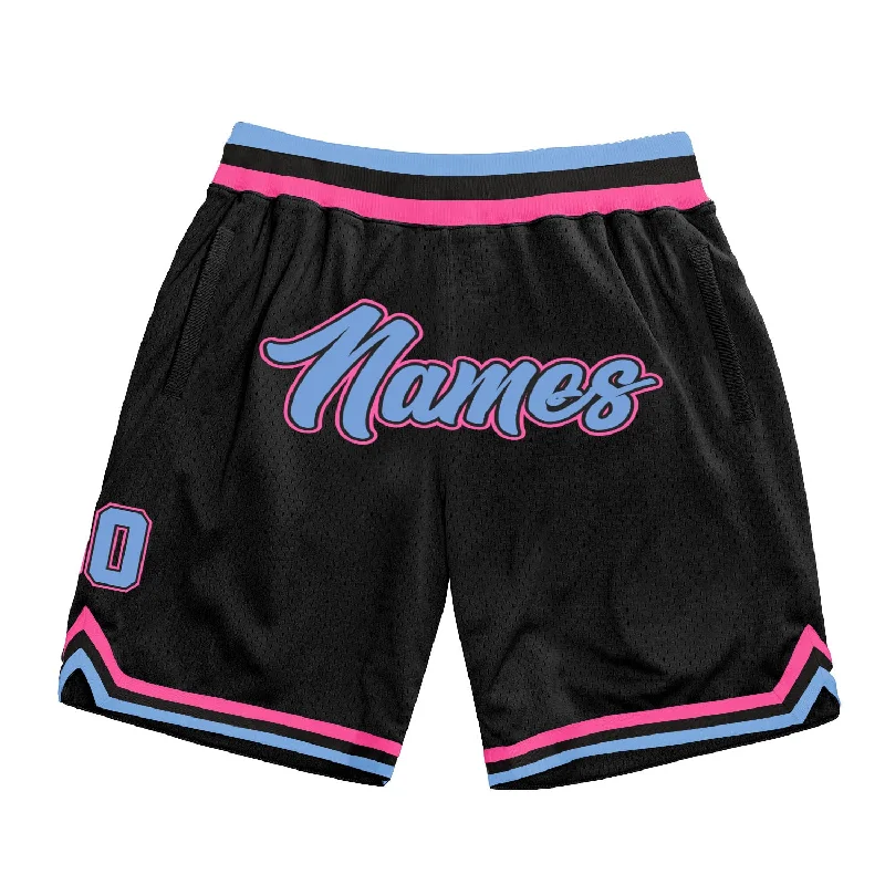 Men's basketball shorts unique pair -Custom Black Light Blue-Pink Authentic Throwback Basketball Shorts