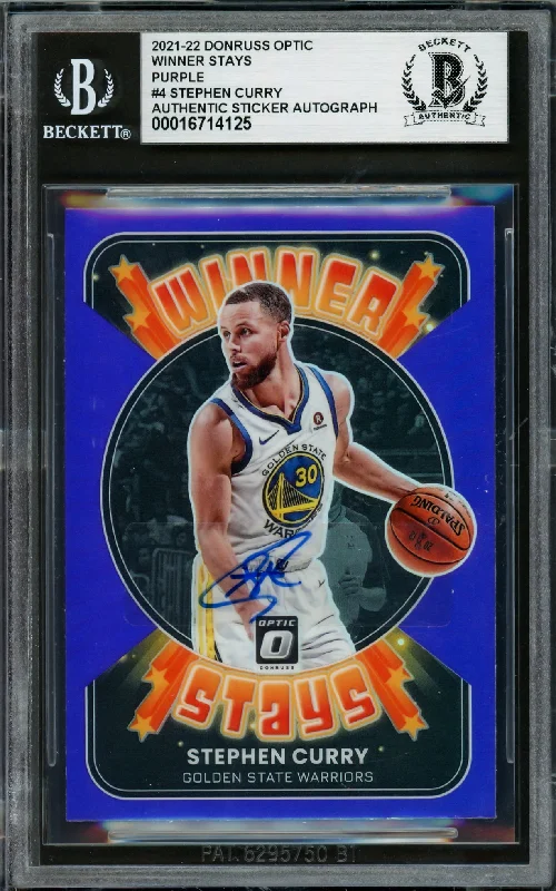 Basketball cards blockbuster-rare -Stephen Curry Autographed 2021-22 Donruss Optic Prizm Winner Stays Card #4 Golden State Warriors Beckett BAS #16714125