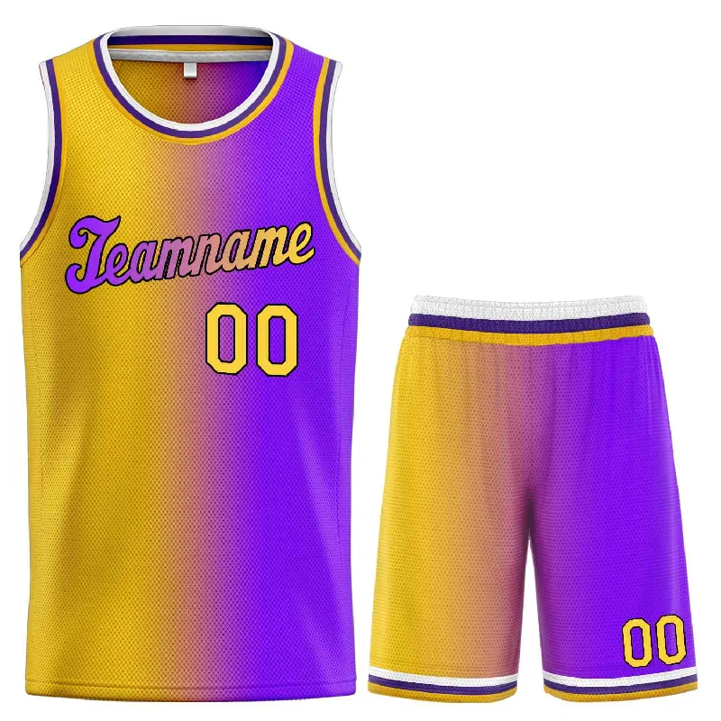 Basketball jerseys performance-style -Custom Yellow Purple-Black Gradient Fashion Sets Sports Uniform Basketball Jersey