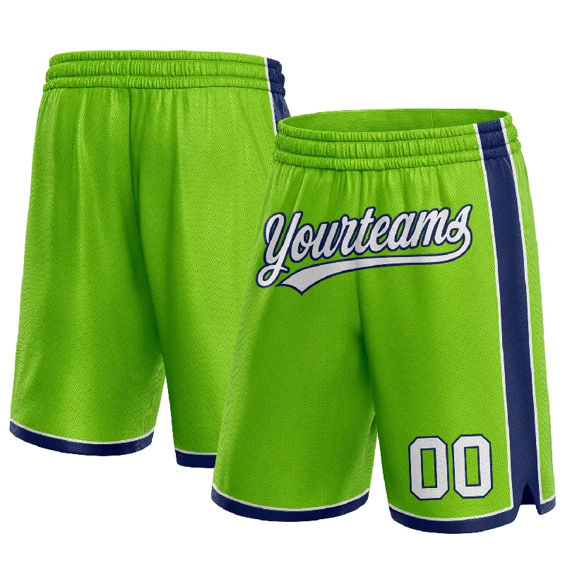 Men's basketball shorts activewear shorts -Custom Neon Green White-Navy Authentic Basketball Shorts