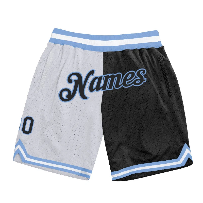 Men's basketball shorts crew shorts -Custom White Black-Light Blue Authentic Throwback Split Fashion Basketball Shorts