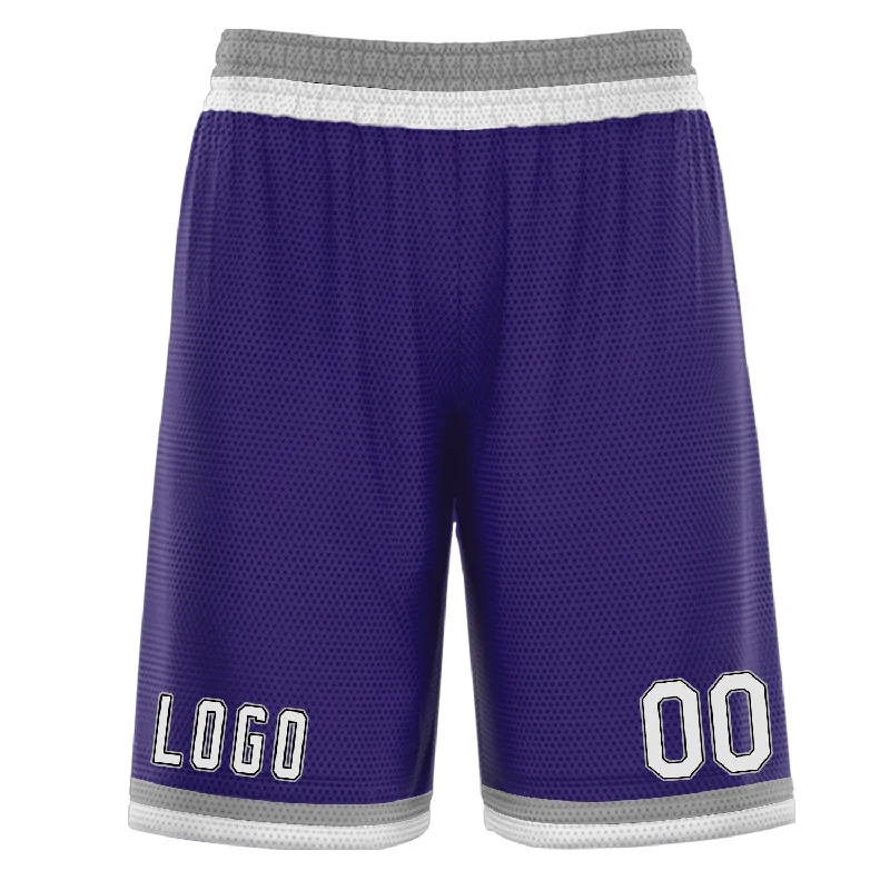 Men's basketball shorts court essential -Custom Purple Grey White Basketball Shorts