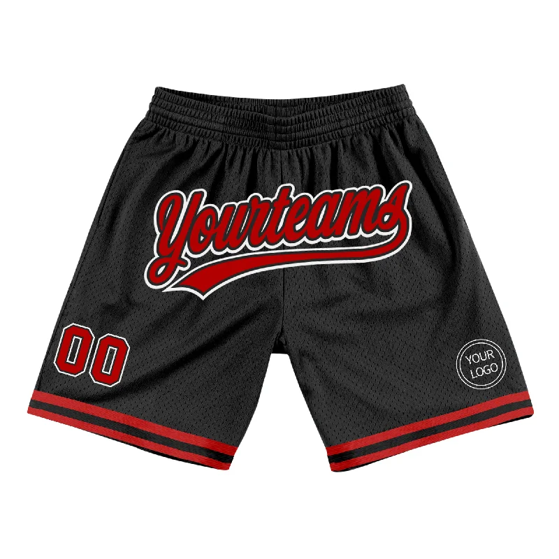 Men's basketball shorts high-end outfit -Custom Black Red-White Authentic Throwback Basketball Shorts