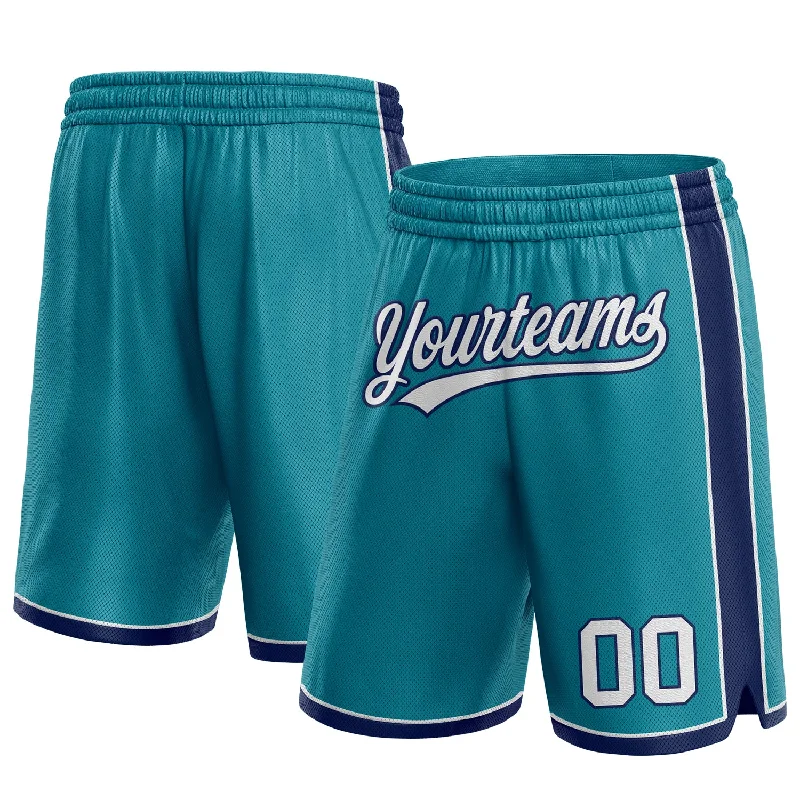 Men's basketball shorts player set -Custom Teal White-Navy Authentic Basketball Shorts