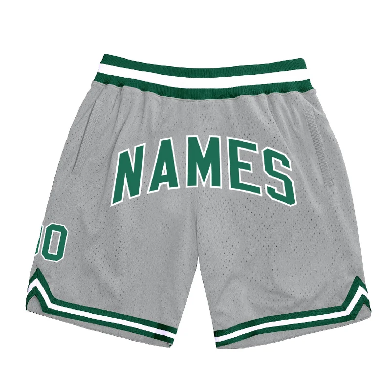 Men's basketball shorts high-energy pair -Custom Gray Kelly Green-White Authentic Throwback Basketball Shorts