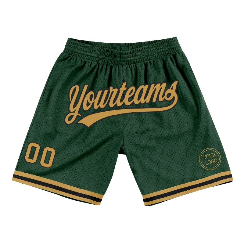 Men's basketball shorts budget deal -Custom Hunter Green Old Gold-Black Authentic Throwback Basketball Shorts