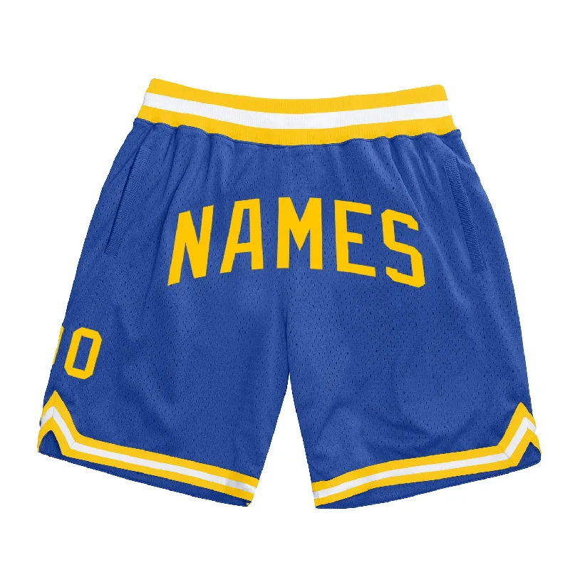 Men's basketball shorts lightweight sale -Custom Blue Gold-White Authentic Throwback Basketball Shorts