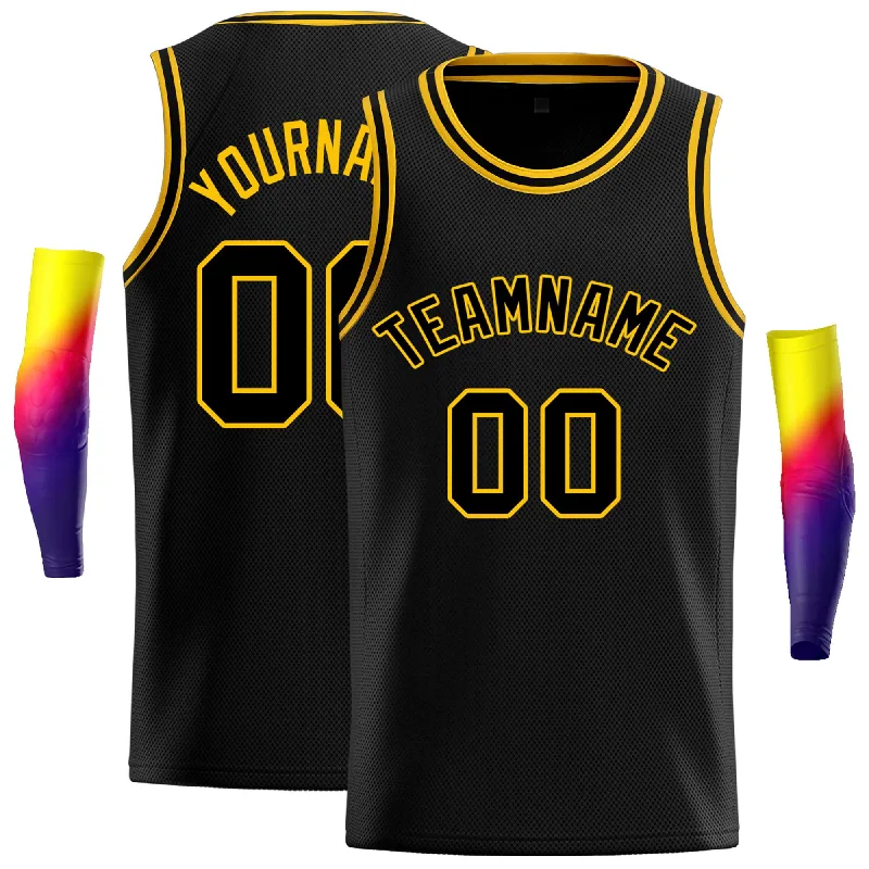 Basketball jerseys neon -Custom Black Black-Yellow Classic Tops Casual Basketball Jersey