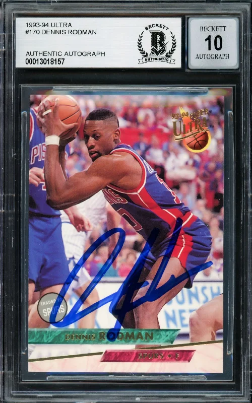 Basketball cards exclusive-rare -Dennis Rodman Autographed 1993-94 Fleer Ultra Card #170 Detroit Pistons Auto Grade Gem Mint 10 Beckett BAS Stock #220311