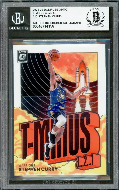 Basketball cards official-rarity -Stephen Curry Autographed 2021-22 Donruss Optic T-Minus Card #12 Golden State Warriors Beckett BAS #16714158