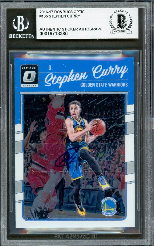 Basketball cards youth-rarity -Stephen Curry Autographed 2016-17 Donruss Optic Card #135 Golden State Warriors Beckett BAS #16713380