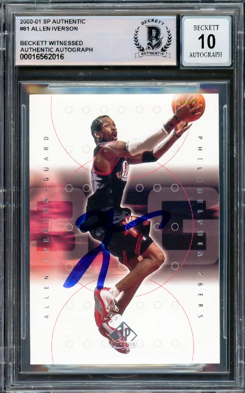 Basketball cards retro-classic -Allen Iverson Autographed 2000-01 SP Authentic Card #61 Philadelphia 76ers Auto Grade Gem Mint 10 Beckett BAS Witnessed #16562016