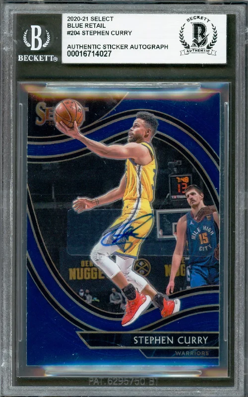 Basketball cards signed-legacy -Stephen Curry Autographed 2020-21 Select Blue Card #204 Golden State Warriors Beckett BAS #16714027