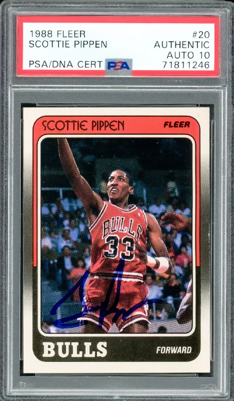 Basketball cards special-rare -Scottie Pippen Autographed 1988-89 Fleer Rookie Card #20 Chicago Bulls Auto Grade Gem Mint 10 PSA/DNA #71811246