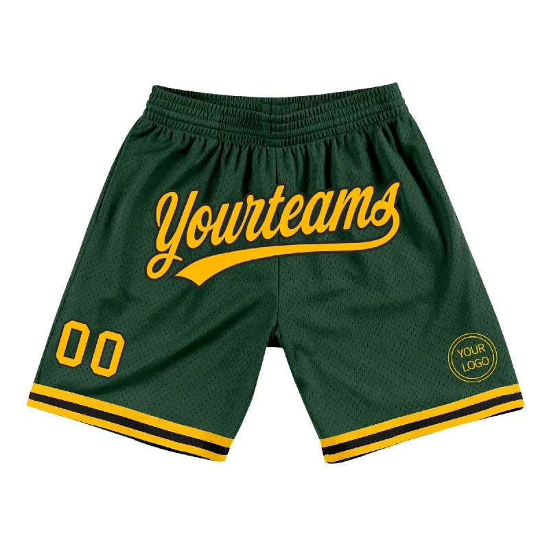 Men's basketball shorts light ensemble -Custom Hunter Green Gold-Black Authentic Throwback Basketball Shorts