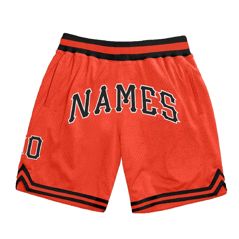 Men's basketball shorts crew kit -Custom Orange Black-White Authentic Throwback Basketball Shorts