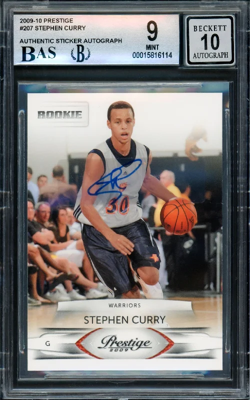 Basketball cards retired-rare -Stephen Curry Autographed 2009-10 Panini Prestige Rookie Card #207 Golden State Warriors BGS 9 Auto Grade Gem Mint 10 Beckett BAS #15816114