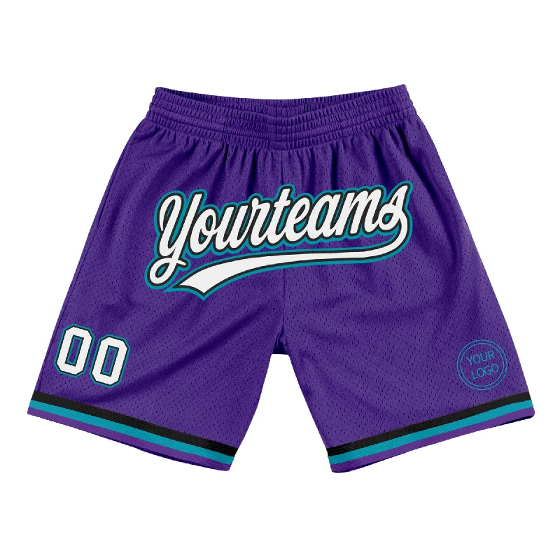 Men's basketball shorts padded liner -Custom Purple White Black-Teal Authentic Throwback Basketball Shorts