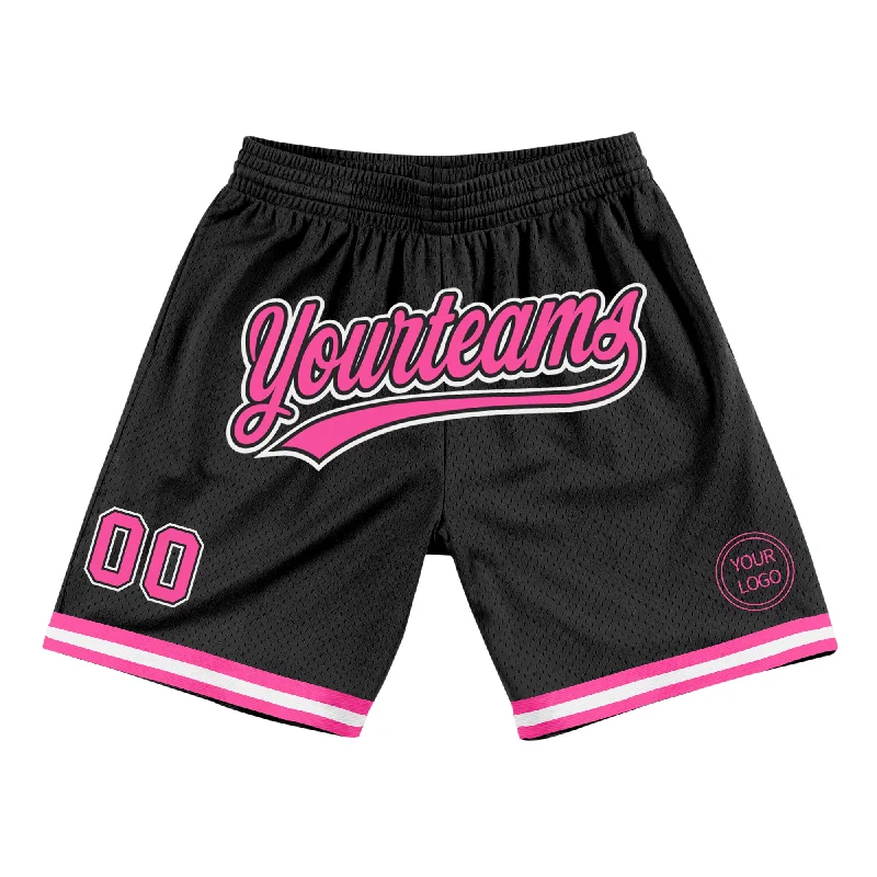 Men's basketball shorts custom collection -Custom Black Pink-White Authentic Throwback Basketball Shorts