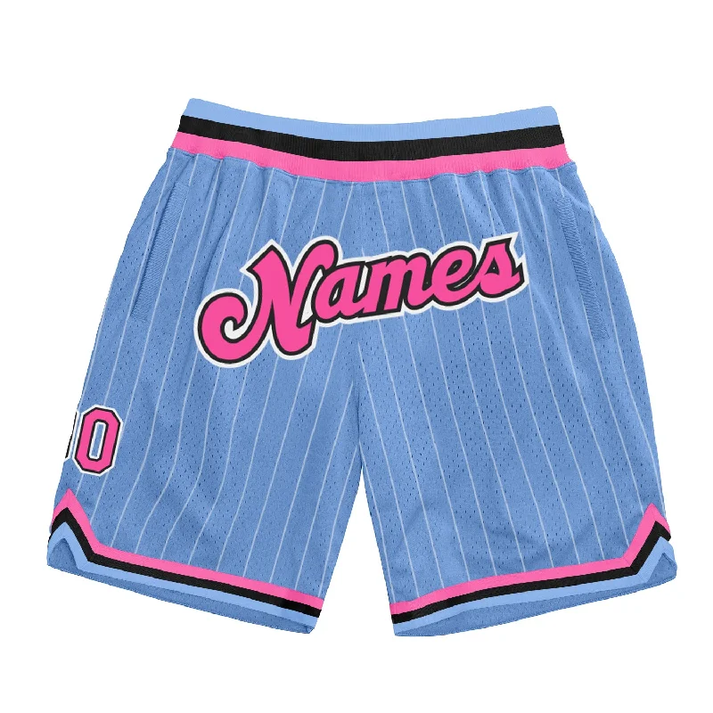 Men's basketball shorts athletic kit -Custom Light Blue White Pinstripe Pink-Black Authentic Basketball Shorts