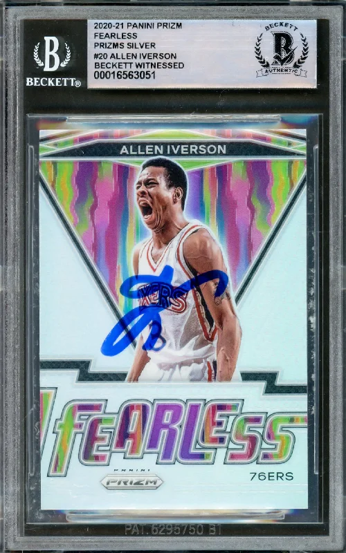 Basketball cards sleeper-classic -Allen Iverson Autographed 2020-21 Panini Prizm Fearless Prizms Silver Card #20 Philadelphia 76ers Beckett BAS Witnessed #16563051