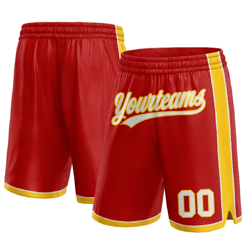 Men's basketball shorts fast-dry pair -Custom Red White-Yellow Authentic Basketball Shorts