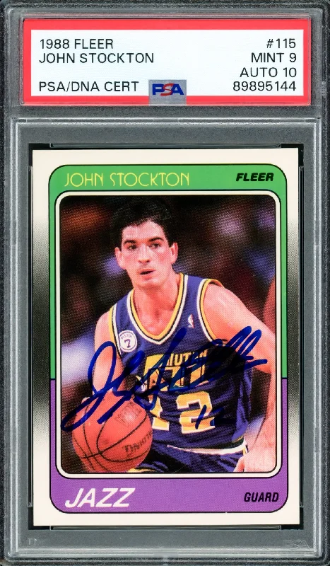 Basketball cards modern-reprint -John Stockton Autographed 1988-89 Fleer Rookie Card #115 Utah Jazz PSA 9 Auto Grade Gem Mint 10 PSA/DNA #89895144