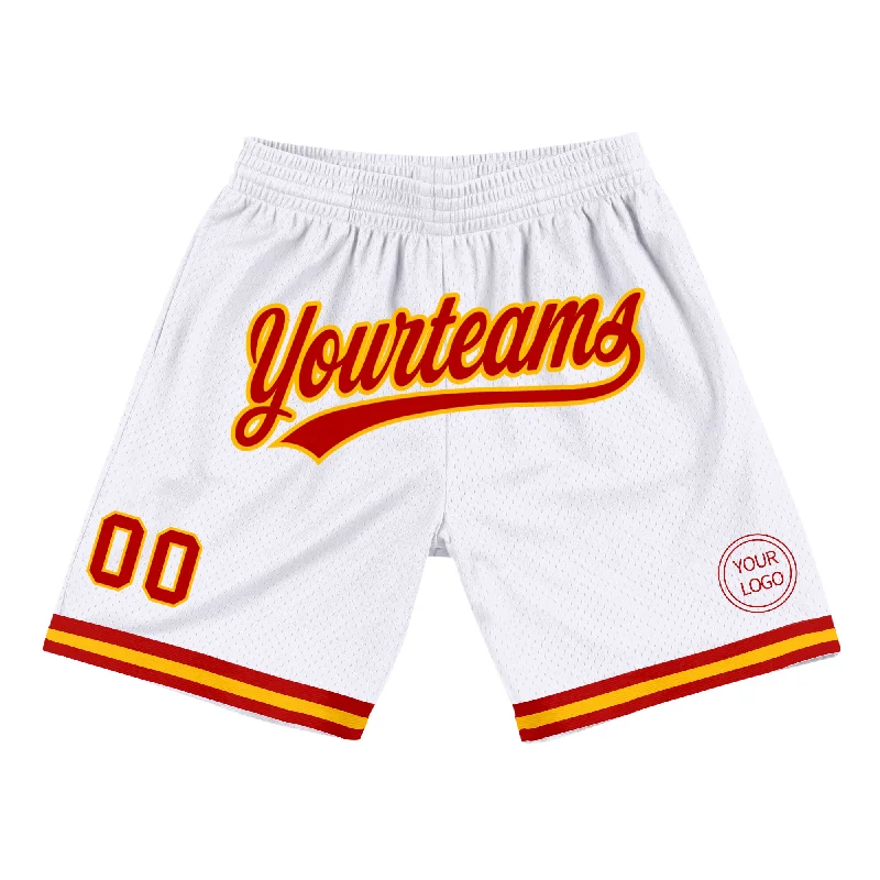 Men's basketball shorts sport collection -Custom White Red-Gold Authentic Throwback Basketball Shorts