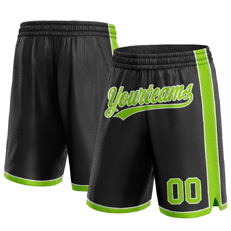 Men's basketball shorts affordable apparel -Custom Black Neon Green-White Authentic Basketball Shorts