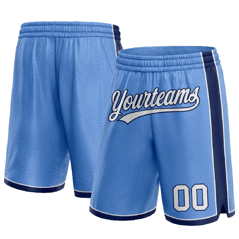 Men's basketball shorts number graphic -Custom Light Blue White-Navy Authentic Basketball Shorts