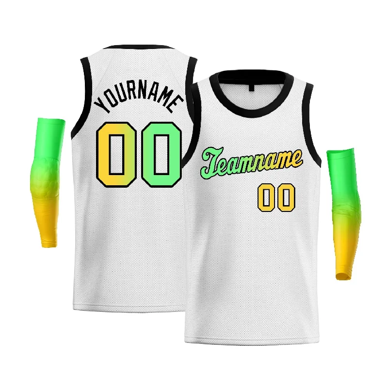 Basketball jerseys pro-team -Custom White Yellow Green-Black Gradient Fashion Tops Basketball Jersey