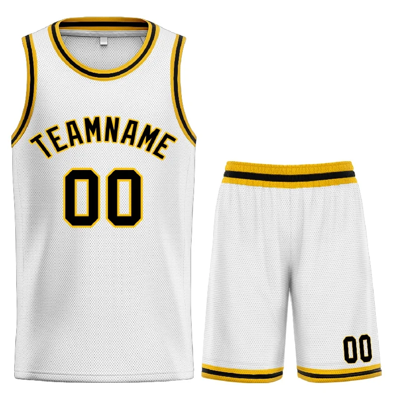 Basketball jerseys bold-design -Custom White Black-Yellow Classic Sets Curved Basketball Jersey