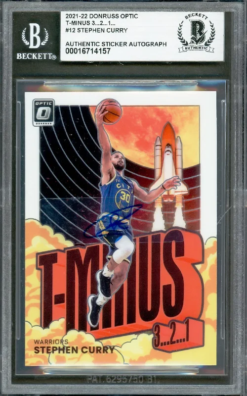 Basketball cards regional-rare -Stephen Curry Autographed 2021-22 Donruss Optic T-Minus Card #12 Golden State Warriors Beckett BAS #16714157