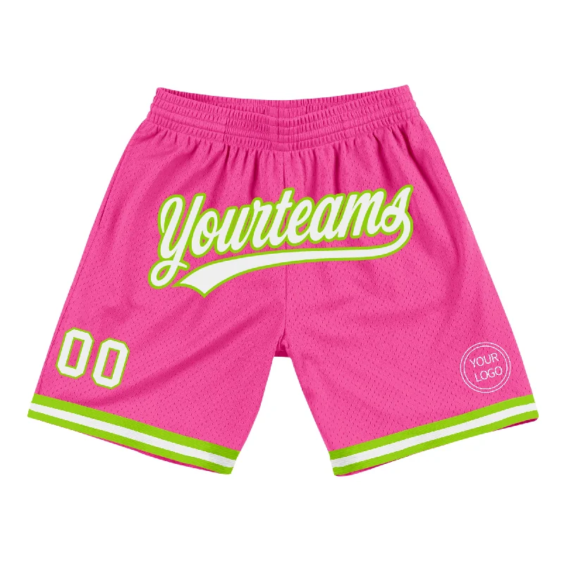 Men's basketball shorts team collection -Custom Pink White-Neon Green Authentic Throwback Basketball Shorts