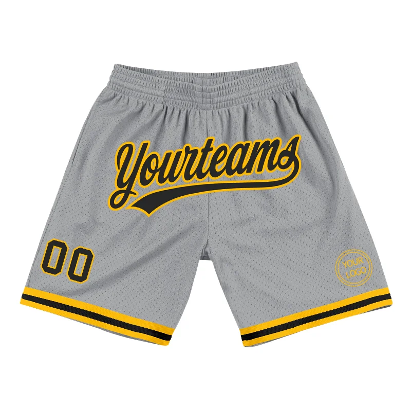 Men's basketball shorts cool outfit -Custom Gray Black-Gold Authentic Throwback Basketball Shorts