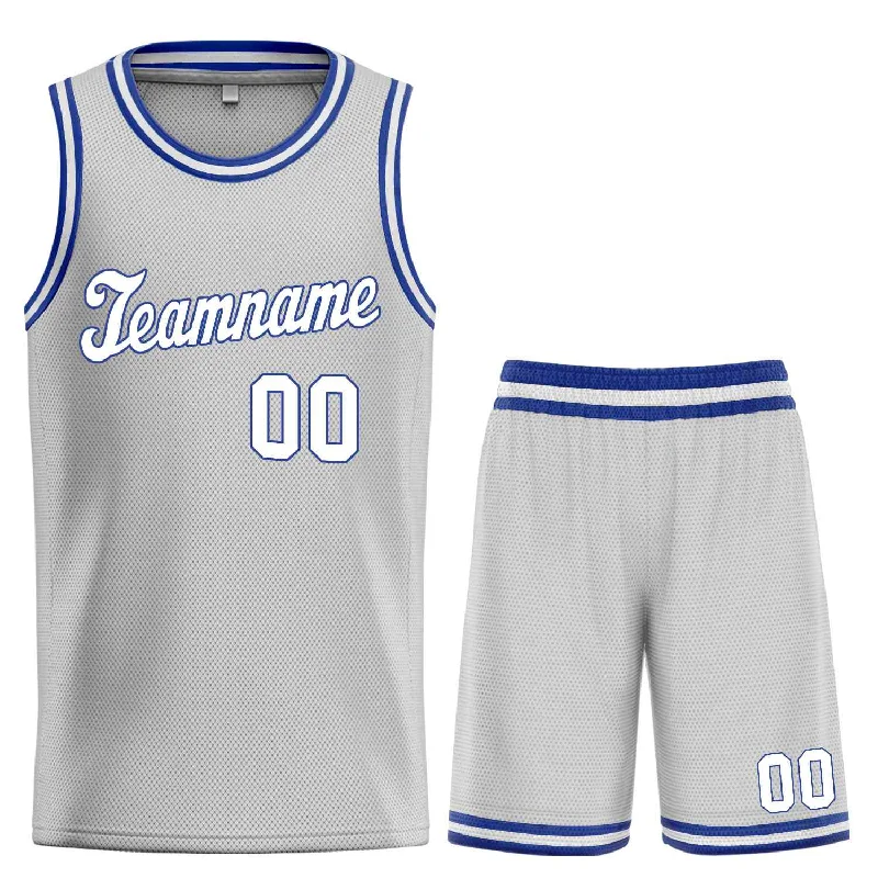 Basketball jerseys breathable-design -Custom Gray White-Royal Classic Sets Sports Uniform Basketball Jersey