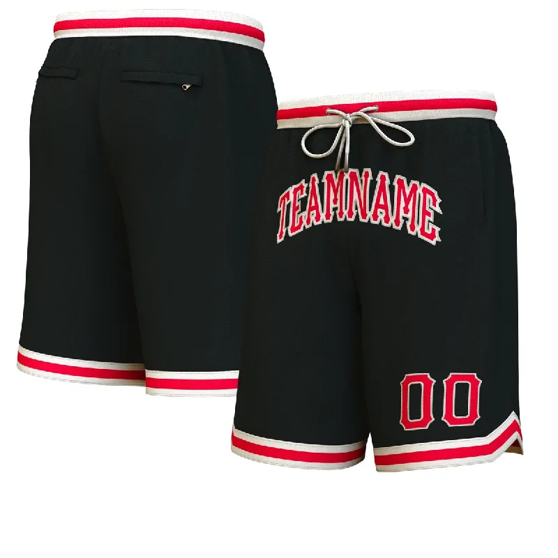 Men's basketball shorts ultralight style -Custom Black Red-Cream Personalized Basketball Shorts