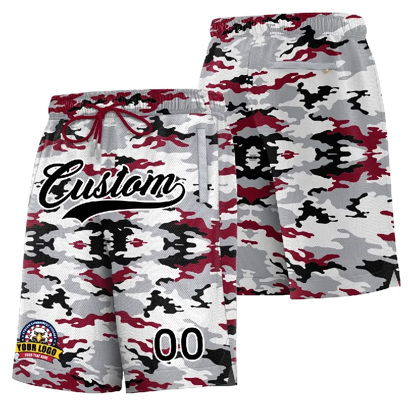 Men's basketball shorts quick-dry apparel -Custom White Black White Camo Basketball Shorts